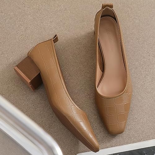 Hee grand Classic Closed Square Toe Chunky Block Heels Women Soft PU Leather Mid Heel Dress Shoes Comfortable Low Heel Pumps for Office3