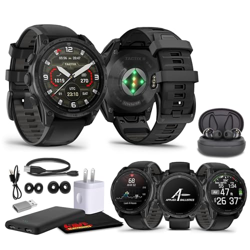 Garmin Tactix 8 47mm AMOLED Display Smart Watch, Built-in Flashlight, 16 Days Battery Life, Premium Tactical GPS Smartwatch, Includes Applied Ballistics Ultralight Solver Bundle with Earbuds and More
