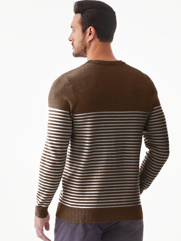 Mens Sweater Casual Slim Fit Crew Neck Striped Knitted Pollover Long Sleeve Sweaters Tops2