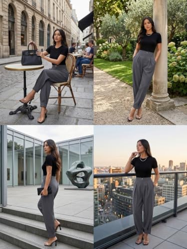 Image of GRECIILOOKS Balloon Fit Ankle Length Women Casual Trousers | Ankle Length Pants for Women Zip & Button | Woman Trousers Balloon Pants