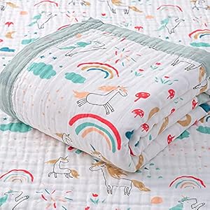 Hivia Musselin Babydecke Regenbogen Einhorn 110x110