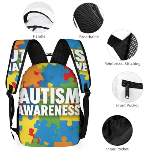 Backpack Bookbag Set Autism Awareness Colorful Puzzles Backpack with Lunch Bags and Makeup Bag Shoulder Bag with Lunch Box Storage Bags3