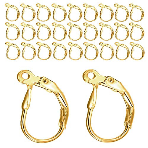 BEADNOVA Leverback Earring Hooks 60pcs French Ear Wire Lever Back Earwire for Jewelry Making Crafting (Gold)
