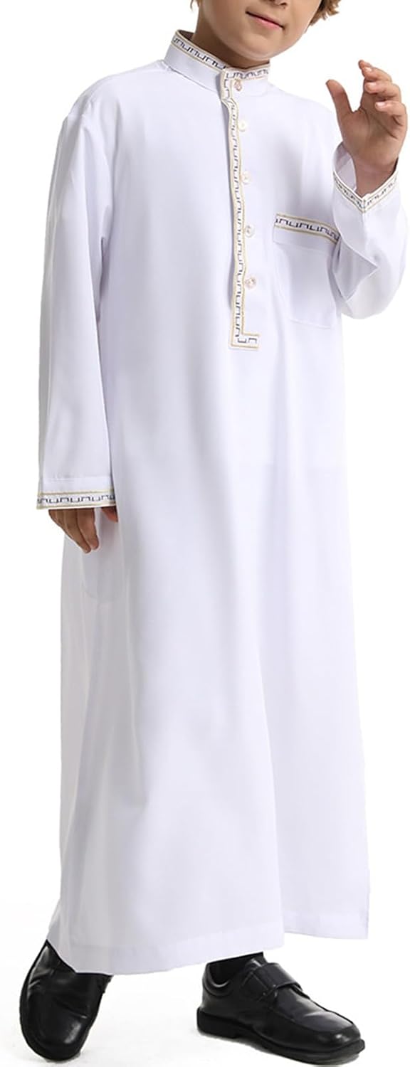 Boys Muslim Arabic Thobe Kids Prayer Ramadan Islamic Long Sleeve Dress Kids Chiffon Kaftan Festival Clothes Outfit