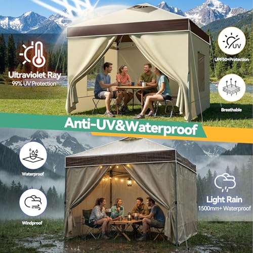 Image of COBIZI 10x10 Pop Up Canopy Tent with Sidewall,Outdoor Canopy,Dark Brown
