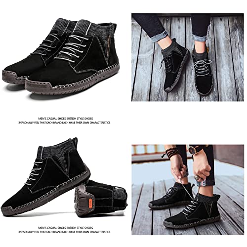 Winter Shoes Casual high-top Ankle Boots Men's lace-up Shoes, Handmade Suede Boots, Casual Sneakers Non-Slip Breathable high Boots Socks Shoes Men 5