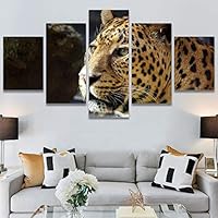 SIGNWIN 5 Panel Canvas Wall Art Animals Cheetah Closeup Contemporary Expressive Modern Artwork for Home Decorations Ready to Hang - 60
