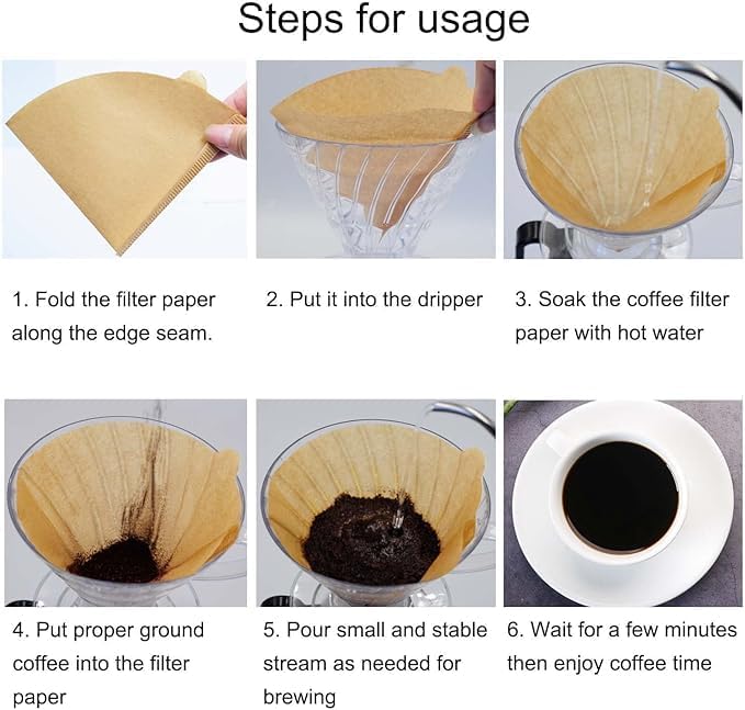 Image of 100 Pcs Natural Coffee Filters Size 02 | Disposable Cone Paper Filters for 2-4 Cup Coffee Maker | Unbleached Pour Over & Drip Coffee Filter Paper