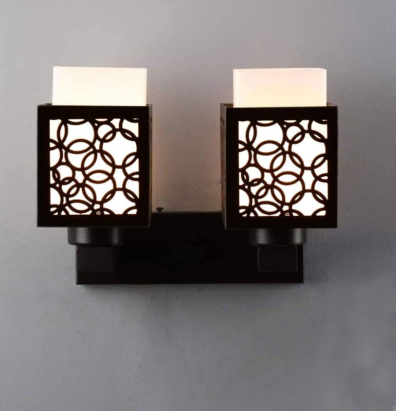 S S Enterprises Wooden Double Wall Lamp Ensemble, Illuminating Your Space with Elegance, Modern Design, Energy-Efficient LED Lighting for Bedrooms, Living Rooms, Drawing Rooms 177
