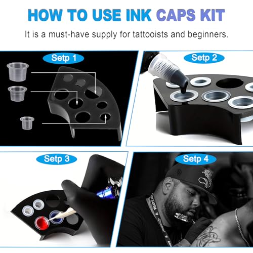 Image of Emalla 303Pcs Tattoo Ink Caps Kit Tattoo Ink Cups Container Tattoo Supplies