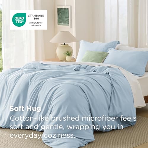 Image of Bedsure Duvet Cover King Size - Soft Double Brushed Bedding Set for Kids & Adults, Zipper Closure, 3 Pieces, Includes 1 Duvet Cover (104 inchx90 inch) & 2 Pillow Shams, NO Comforter, Light Blue