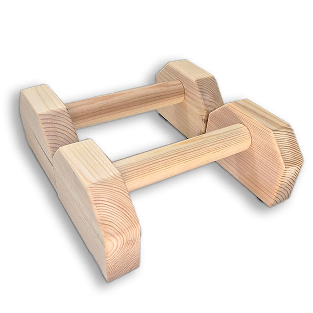 Parallele basse in legno per calisthenics, piegamenti, verticale, L-sit, planche - 23,9x13x9 cm - Pronte per l'uso, nessun montaggio - in pino naturale resistenti, antiscivolo