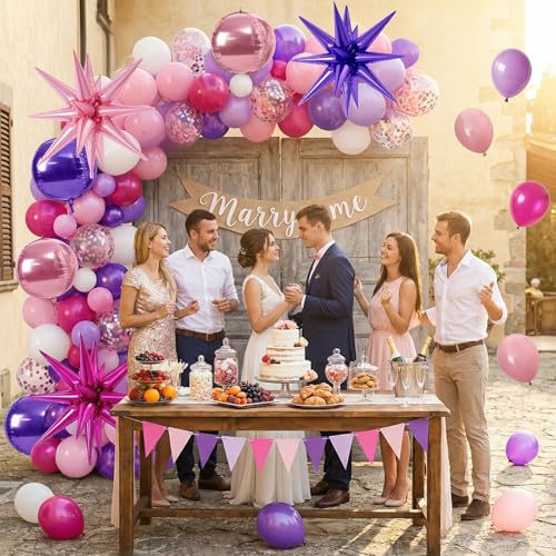 Image of 6pcs 22 inch Pink Purple Star Balloons and 4D Large Foil Balloons, hot pink Star Balloon Purple 4D Foil Balloon For Birthday Baby Shower Party Wedding Anniversary Engagement Mother's Day Decorations
