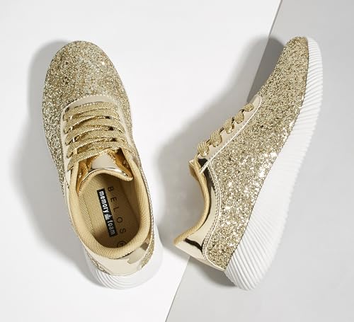 Image of BELOS Women Glitter Sparkly Fashion Sneakers | Lightweight Metallic Sequins Tennis Shoes Casual Retro Braided Walking Shoes