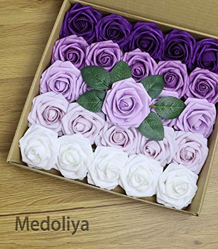 image for Medoliya Artificial Flowers 25PCS Real Looking Ombre Colors Foam Roses
