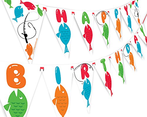 Fishing Happy Birthday Banner Pennant - Fishing Party Banner - Fishing Decorations