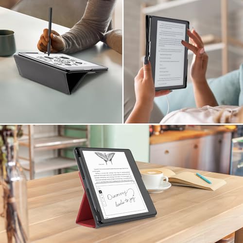 Image of CoBak Case for Tablet Reader - All New PU Leather Cover with Auto Sleep Wake Feature for Tablet Reader 10.2 inch 2022 & 2024 Released with Pen Holder (not Compatible with Remarkable), Lychee Red