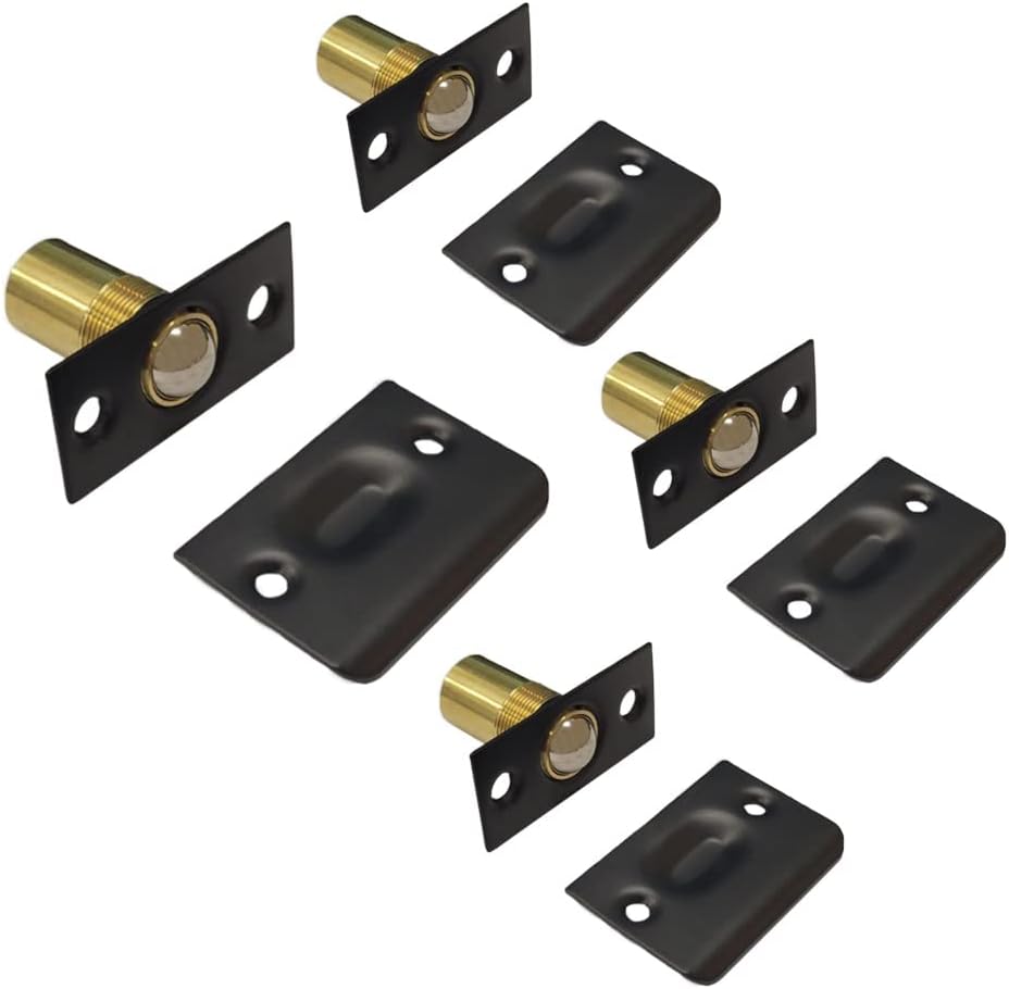 QCAA Solid Brass Adjustable Ball Catch with Strike, 2-1/8" x 1" x 1-5/16" Height, 11/16" Dia., Brushed Satin Thicker Nickel, Made in Taiwan, 4 Pack