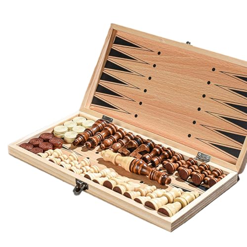 Jeu d'échecs 3 en 1 en bois pliant pour adultes et débutants