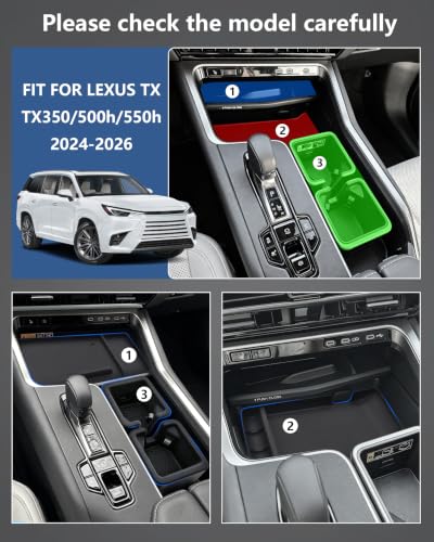Image of 3PC Center Console Accessories for 2024-2026 Lexus TX (TX350 TX500h TX550h+), Non-Slip Silicone Cup Holder & Wireless Charging Mat & Storage Tray, Interior Liner Set Prevent Scratches Spills
