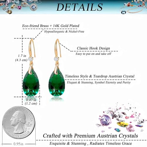 Austrian Crystal Teardrop Dangle Drop Earrings for Women 14K Gold Plated Hook Earring Hypoallergenic Jewelry Gifts for Women Girls4