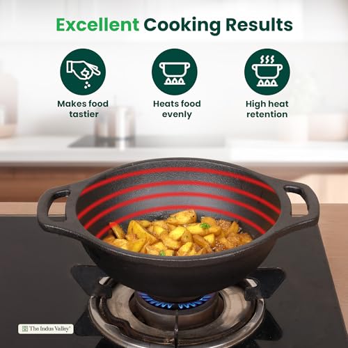 Image of The Indus Valley Premium Cast Iron Kadai with Flat Handles | Naturally Nonstick Kadhai, 100% Pure & Toxin-Free, Pre-Seasoned, No Chemical Coating (20.9cm - 8.2inch - 1.5ltr)