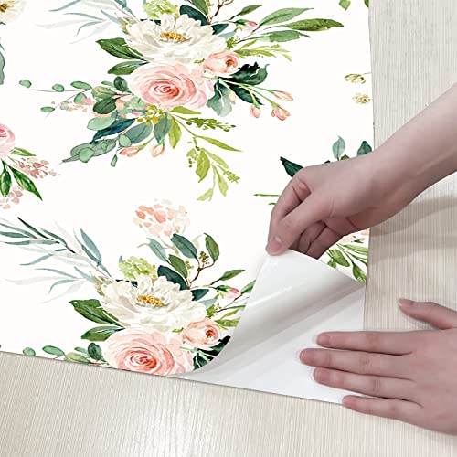 Jiffdiff Floral Wallpaper Peel And Stick Watercolor Floral Wallpaper White And Pink Blooming Floral Waterproof Vinyl Wallpaper For Nursery Wall Decor Covering 30Sq.ft #TOP5