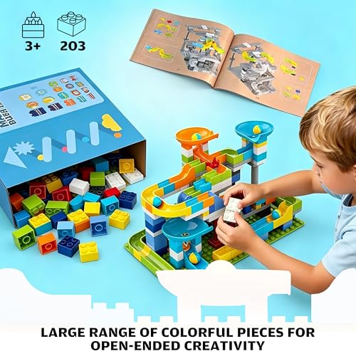 Image of 3in1 Marble Runs for Kids 3-5, 203pcs Compatible with Lego DUPLOS for Age 2-5, Marble Runs for Kids 4-8, Stem Building Toys, Toddler Toy, Marble Track, Marble Run Toy, Montessori Toy Gift for Age 3+