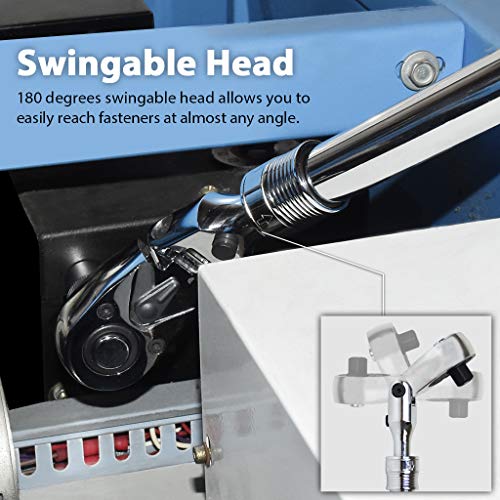 Image of FIRSTINFO 1 /2 Drive Locking Flex-Head Extendable Ratchet, 72-Tooth | Quick-release • Reversible lever • One-touch lock • 180-degree flexible head • Soft grip • 13.8 inch-19.3 inch length • Taiwan Made