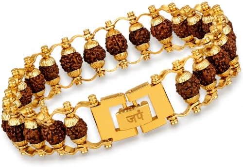 Japam Rudraksha Bracelet for Men | Genuine Certified 5 Mukhi Rudraksha Beads Embedded in Original Gold Plated Metal | Modern Rudraksha Bracelet for Meditation | Available in Various
