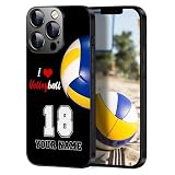 YeeDgner I Love Volleyball Personalized Volleyball Gift Custom Name Number Volleyball Phone Case for iPhone 17 16 15 14 13 12 11 Pro Max Galaxy S26 S25 S24 S23 Plus S22 S21 FE A17 A16 A15