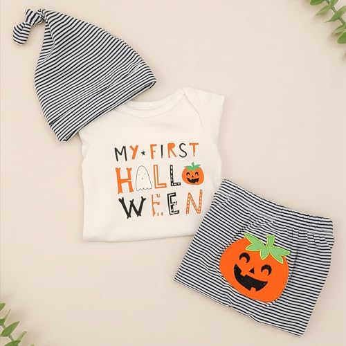Puluole Halloween Kostüm Baby,Baby Halloween Kürbis Pyjama,My First Halloween Outfit,Halloween Neugeborene Kleidung,Halloween Kostüm Mädchen Jungen(Weiß,3-6months)