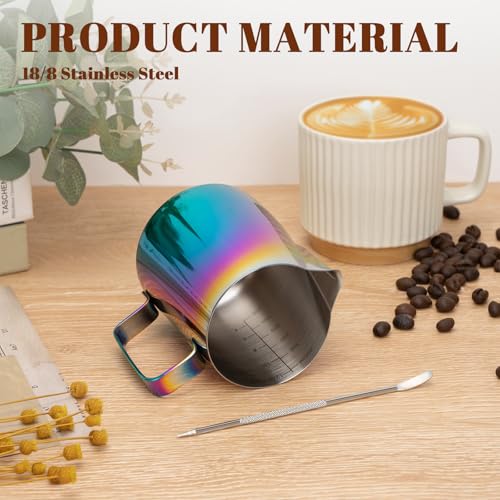 Image of Amrules Milk Frothing Pitcher 12oz Frother Cup Barista Tools, Multicolor