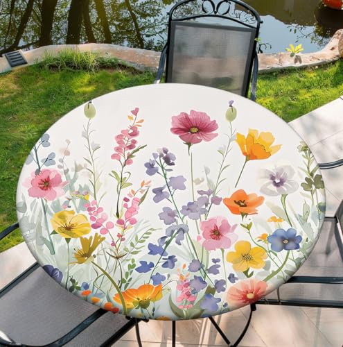 Yesad Round Tablecover Elastic Tablecloth Waterproof Fabric Table Cover for 36"-70" Round Table Fall Flower for Party, 36" by Yesad - Used condition - US$8.25