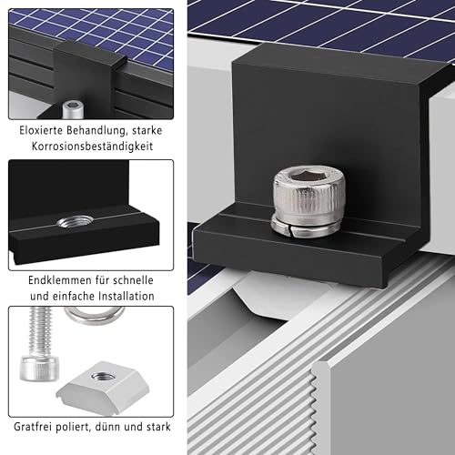 𝟐𝟎 𝐒𝐭ü𝐜𝐤 𝟑𝟎𝐦𝐦 Solarmodul Halterung Endklemme kit：Aluminiumlegierung PV Modul Endklemmen Mit Muttern und Schrauben für Photovoltaik Montageschiene Befestigung Solarpanelen (Schwarz)