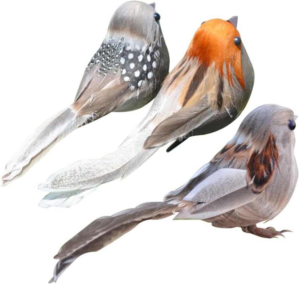 Angoily Artificial Birds Feather Simulation Foam Bird Clip on Bird Ornaments for DIY Craft Establishment Party Accessories