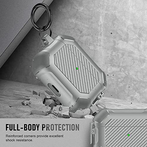 Image of Printme for AirPods Pro 2nd Generation Case 2022, Carbon Fiber Secure Lock Clip Full Body Shockproof Hard Shell Protective Case Cover with Keychain for Apple AirPod Pro 2 (Grey)