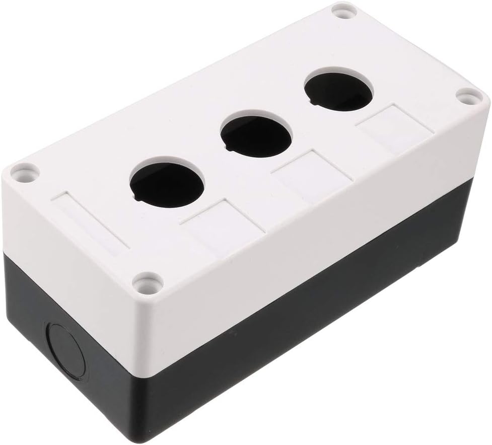 uxcell Push Button Switch Control Station Box 22mm 3 Button Hole Waterproof, White and Black