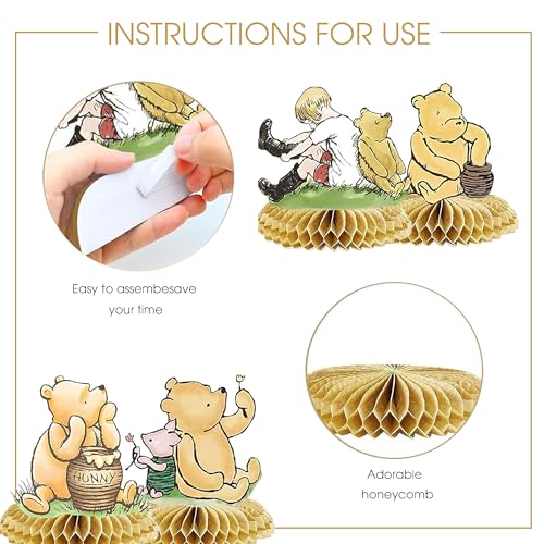Image of 9 PCS Classic Winnie Bear Honeycomb Centerpieces - Baby Shower & Birthday Party Table Decorations Supplies