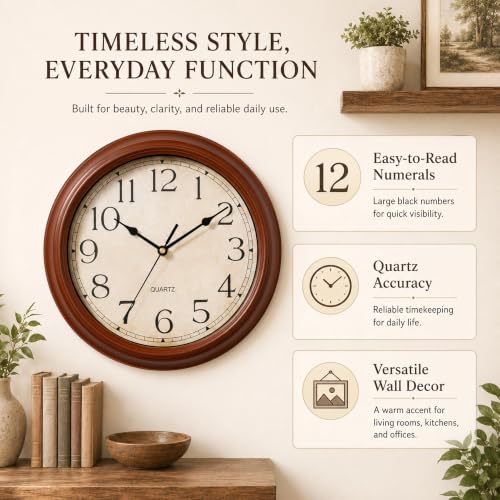 Image of KECYET Wall Clocks Battery Operated Silent Small Vintage (Pumpkin Orange) | Kitchen Living room Analog Home office Bathroom Bedroom