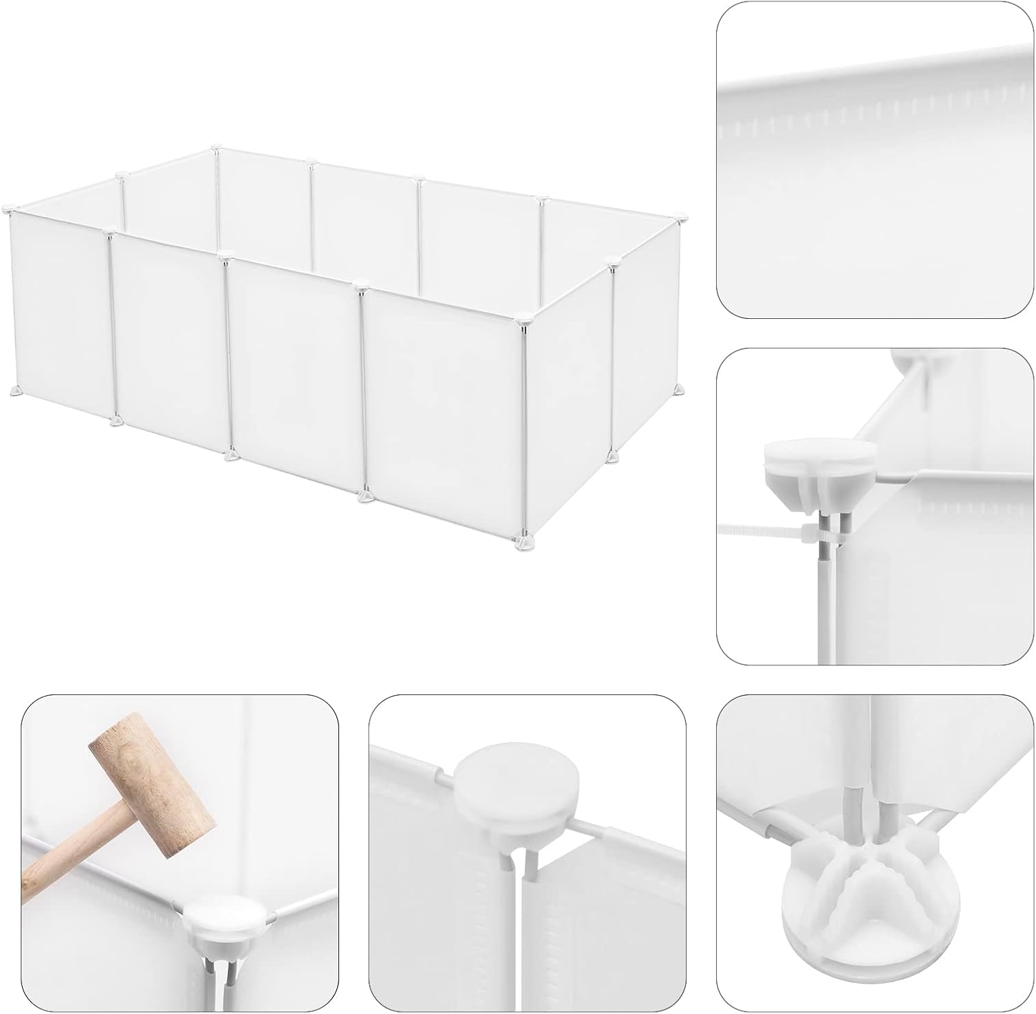 EUGAD Pet Enclosure Components: Panels, connectors, mallet, and cable ties