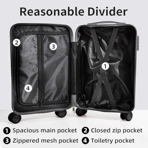 Hardside Luggage Suitcase PC+ABS with TSA Lock 4 X Double 360º Universal Spinner Suitcase Carry on Hardshell Lightweight With Elastic Hook，black-28inch4
