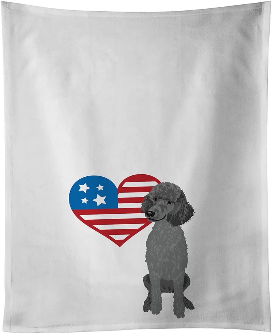 Caroline's Treasures WDK4246WTKT Poodle Toy Red Patriotic White Kitchen Towel Set of 2 Dish Towels Decorative Bathroom Hand Towel for Hand, Face, Hair, Yoga, Tea, Dishcloth, 19 X 25, White