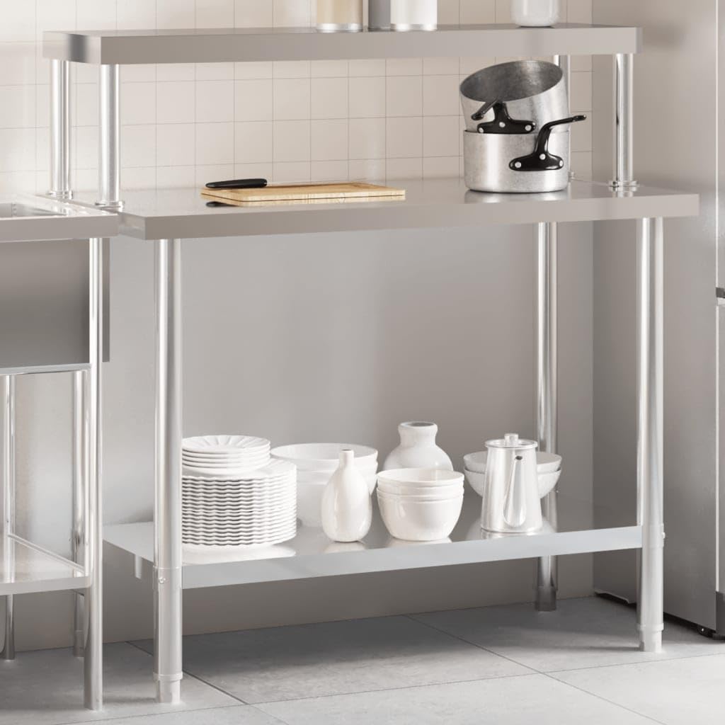 Tavolo da Lavoro Cucina con Piano d'appoggio in Acciaio Inox 110x55x120 cm Piano di Lavoro con Ripiano Inferiore per Gastronomia Ristorante Cucina Bar Catering
