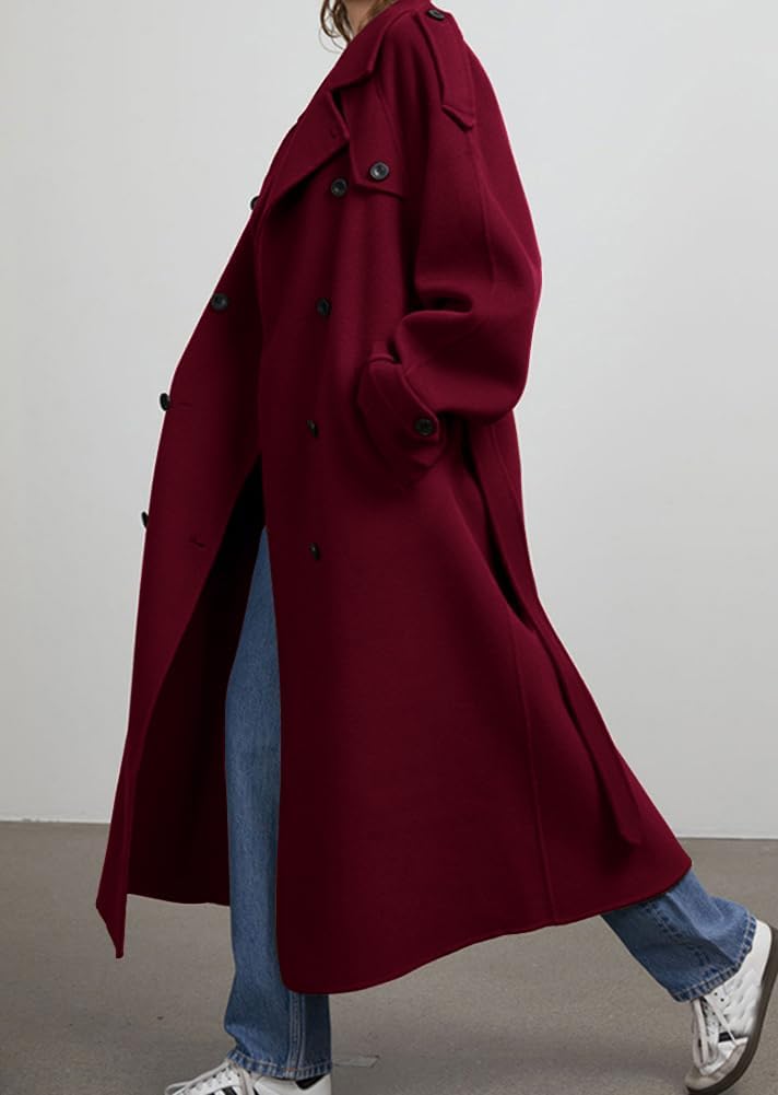 chouyatou Women's Winter Double Breasted Wool Coat Long Sleeve Notch Lapel Midi Long Winter Trench Coat with Belt - Image 5