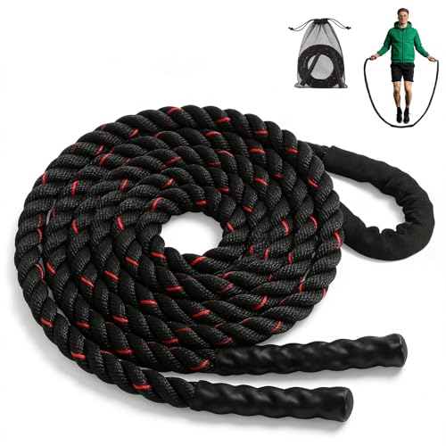 Gewichtetes Springseil 1 kg für Erwachsene,Schweres Springseil mit Schutzmantel, Rutschfest Griffe,Netzbeutel mit Kordelzug,3 m Springseil Fitness für Männer,Frauen,Fitness & Ausdauer & Seilspringen