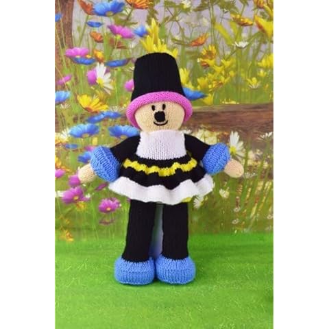 Knitting Pattern Liquorice Dolly from Knitting by Post - Treat Yourself with Our Sweet Doll Pattern Ready to Knit in Black, Blue, White, Pink and Yellow Cover