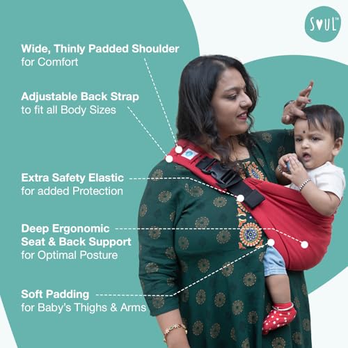 Image of Soulslings Imbu Buckle Hip Sling Baby Carrier -100% Cotton - Ruby | Baby Toddler Carrier | Baby Sling Carrier | Lightweight Sling Baby Carrier for Babies & Toddlers | Adjustable for 6 - 30 Months (Upto 20kg) |