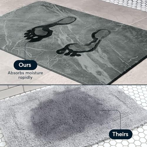 Image of SUTERA Rubber- Stone Bath Mat, Diatomaceous Earth Shower Rectangular Shape Mat, Non-Slip Super Absorbent Quick Drying Bathroom Floor Mat, Natural, Easy to Clean (Dark Marble)