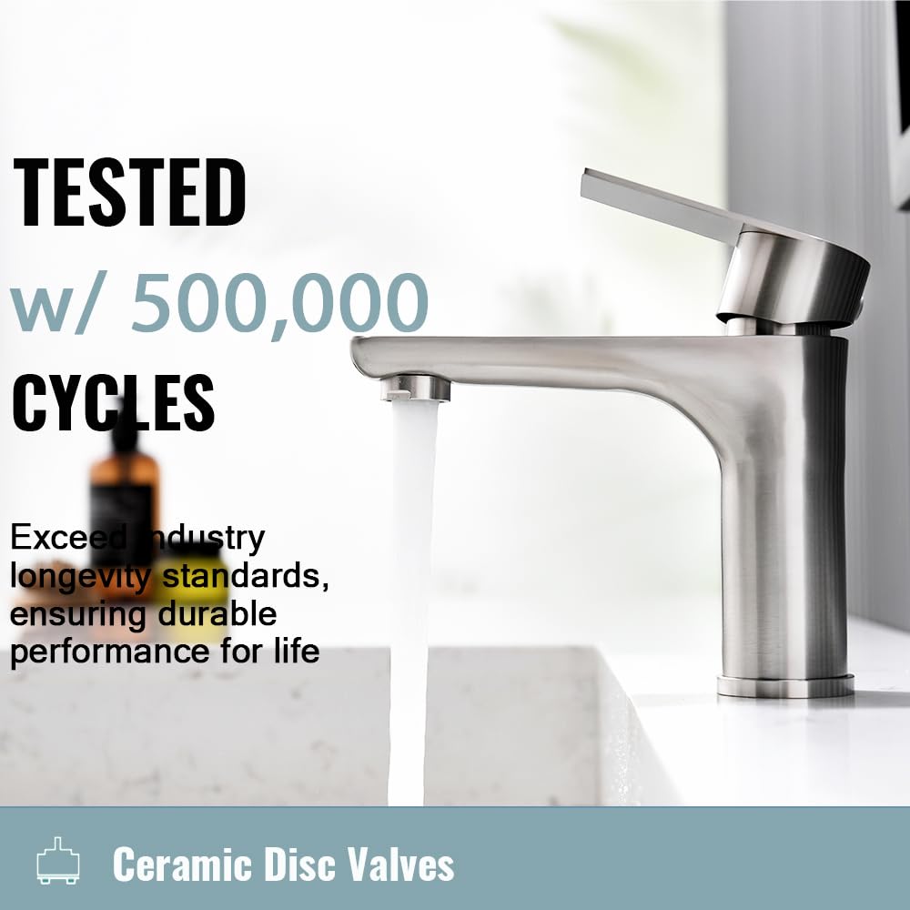 Hausadler Brushed Nickel Single Handle Bathroom Faucet - Stainless Steel, 1 Hole Mixer Tap - View #10